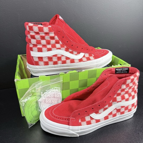 Vans x Concepts OG Sk8-Hi Red Mohair Flame Scarlet Checkerboard Men 8.5 Women 10 - Picture 2 of 15